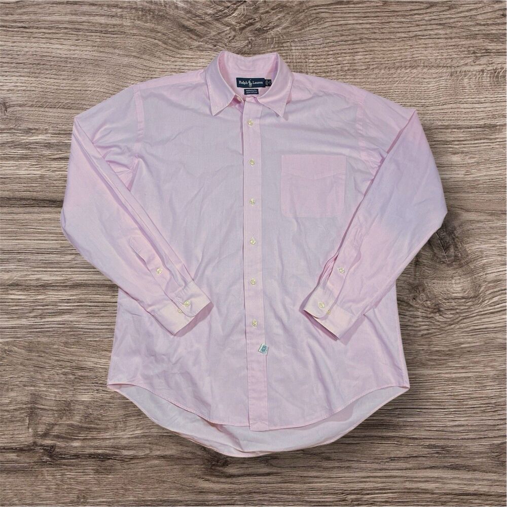 Ralph Lauren Yarmouth Pink Long Sleeve Button up Embroidered Shirt Mens 16 34/35